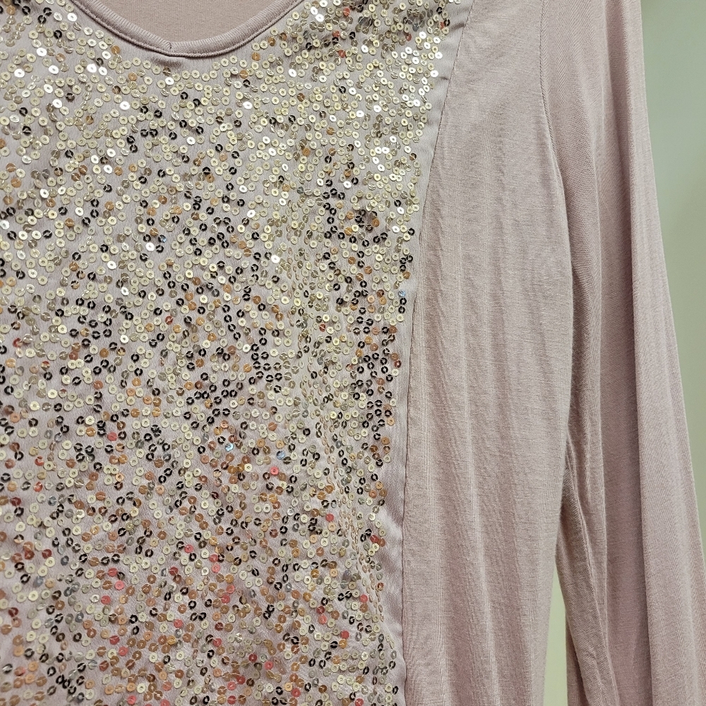 Apt 9 Womens Pink Size Medium Long Sleeve Sequined Lightweight Top / Shi… - Picture 2 of 11